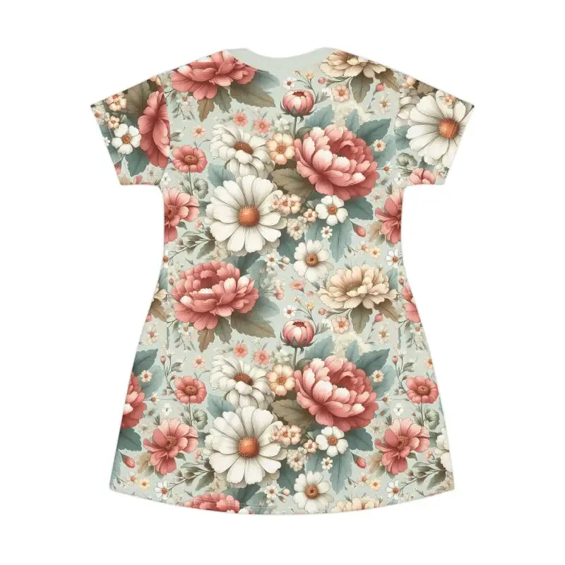 Trendy Pink t Shirt Dress with White Flowers