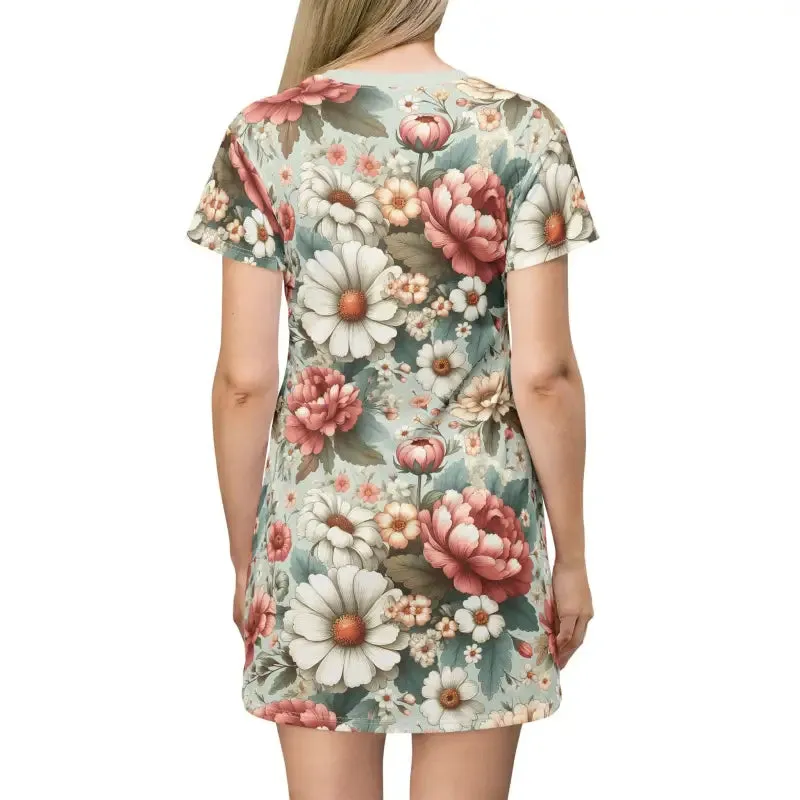 Trendy Pink t Shirt Dress with White Flowers