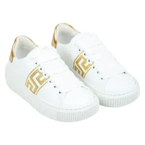 Versace White & Gold Embroidered Greca Sneakers