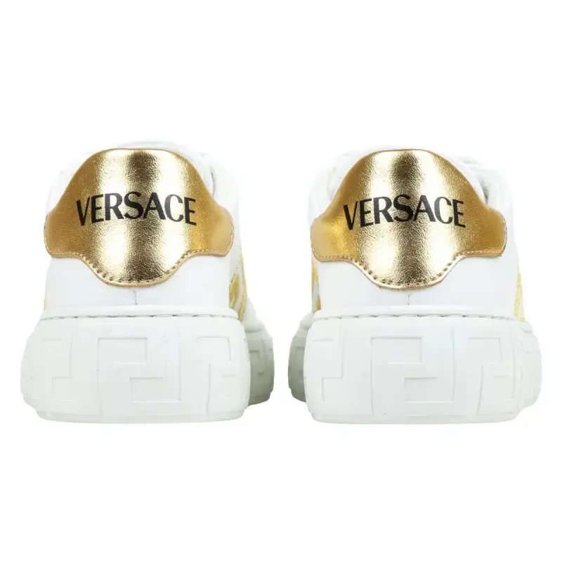 Versace White & Gold Embroidered Greca Sneakers