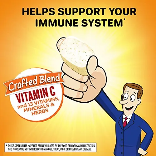Vitamina C 1000 mg - Tabletas masticables con cítricos en el aire (64 unidades en una caja), suplemento de apoyo inmunológico sin gluten y alto en antioxidantes, el embalaje puede variar