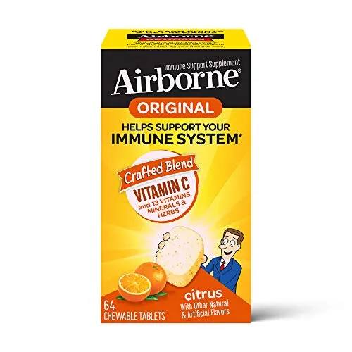 Vitamina C 1000 mg - Tabletas masticables con cítricos en el aire (64 unidades en una caja), suplemento de apoyo inmunológico sin gluten y alto en antioxidantes, el embalaje puede variar