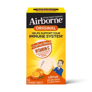 Vitamina C 1000 mg - Tabletas masticables con cítricos en el aire (64 unidades en una caja), suplemento de apoyo inmunológico sin gluten y alto en antioxidantes, el embalaje puede variar