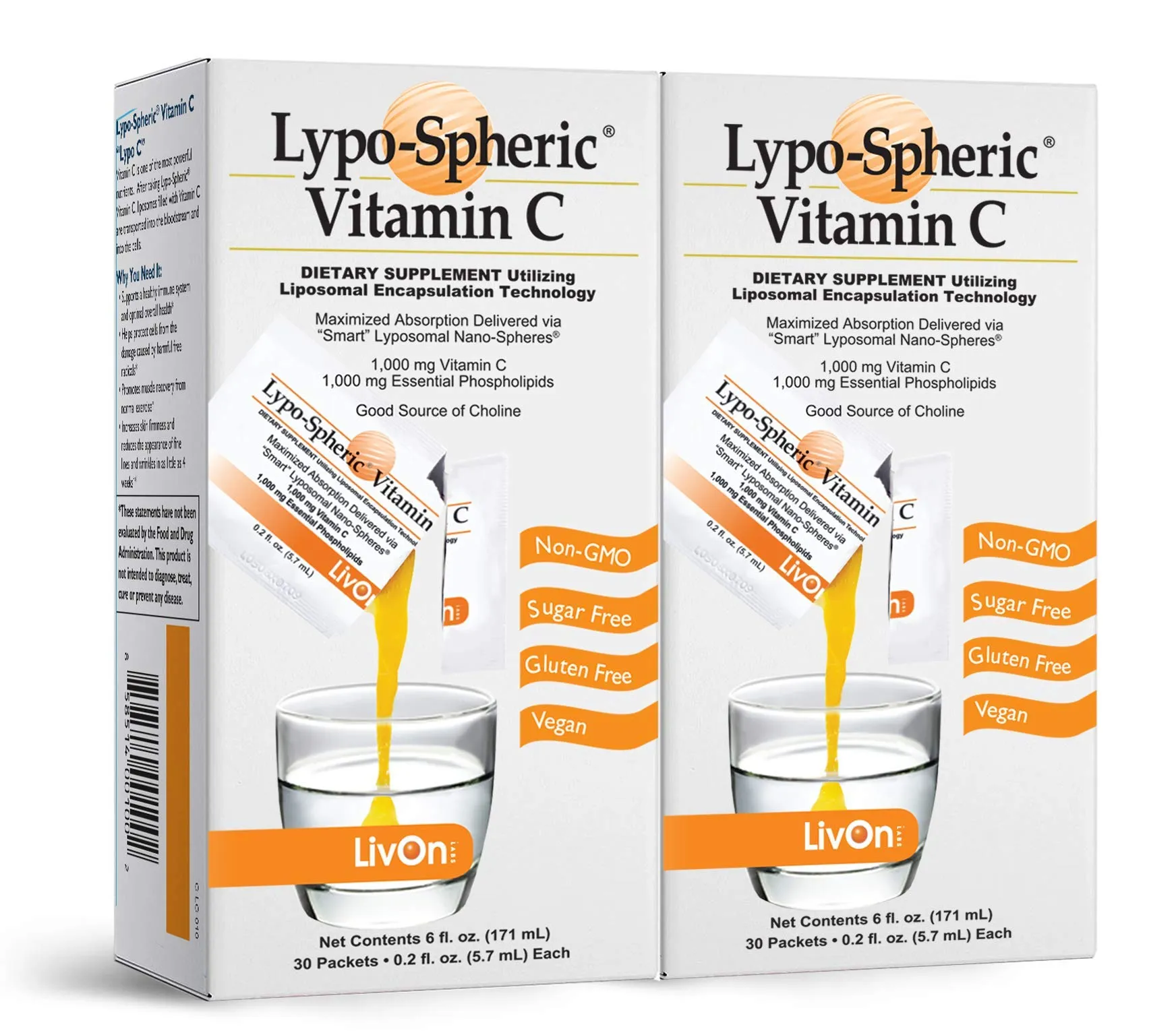 Vitamina C Lypo-spheric, 60 paquetes, 0,035 oz de vitamina C por paquete, encapsulada para máxima biodisponibilidad, fórmula profesional, 100 % sin pesticidas, ultra potente