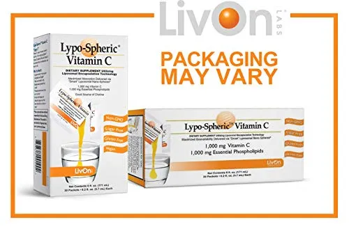 Vitamina C Lypo-spheric, 60 paquetes, 0,035 oz de vitamina C por paquete, encapsulada para máxima biodisponibilidad, fórmula profesional, 100 % sin pesticidas, ultra potente