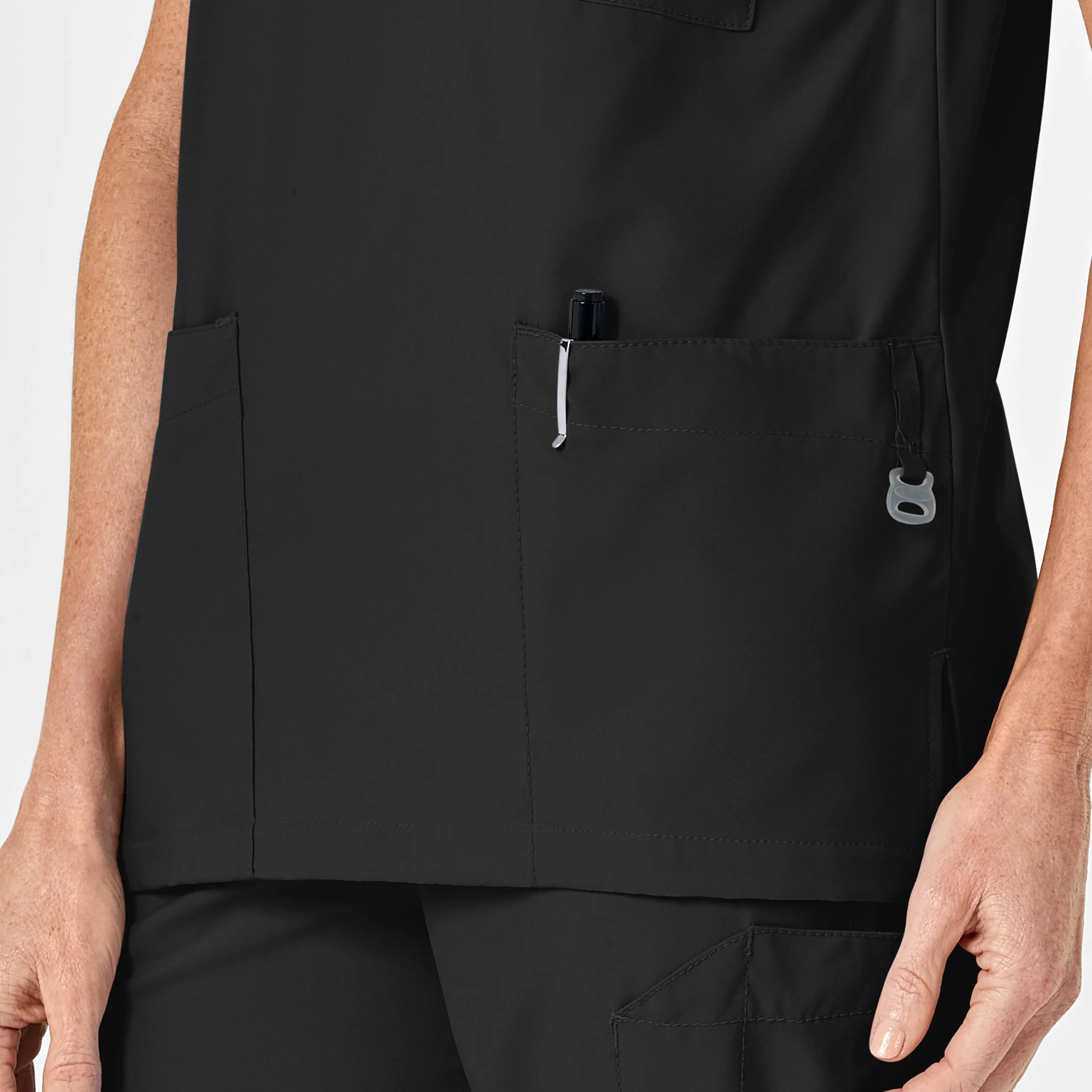 W123 6855 Unisex 4 Pocket Utility Scrub Top Black