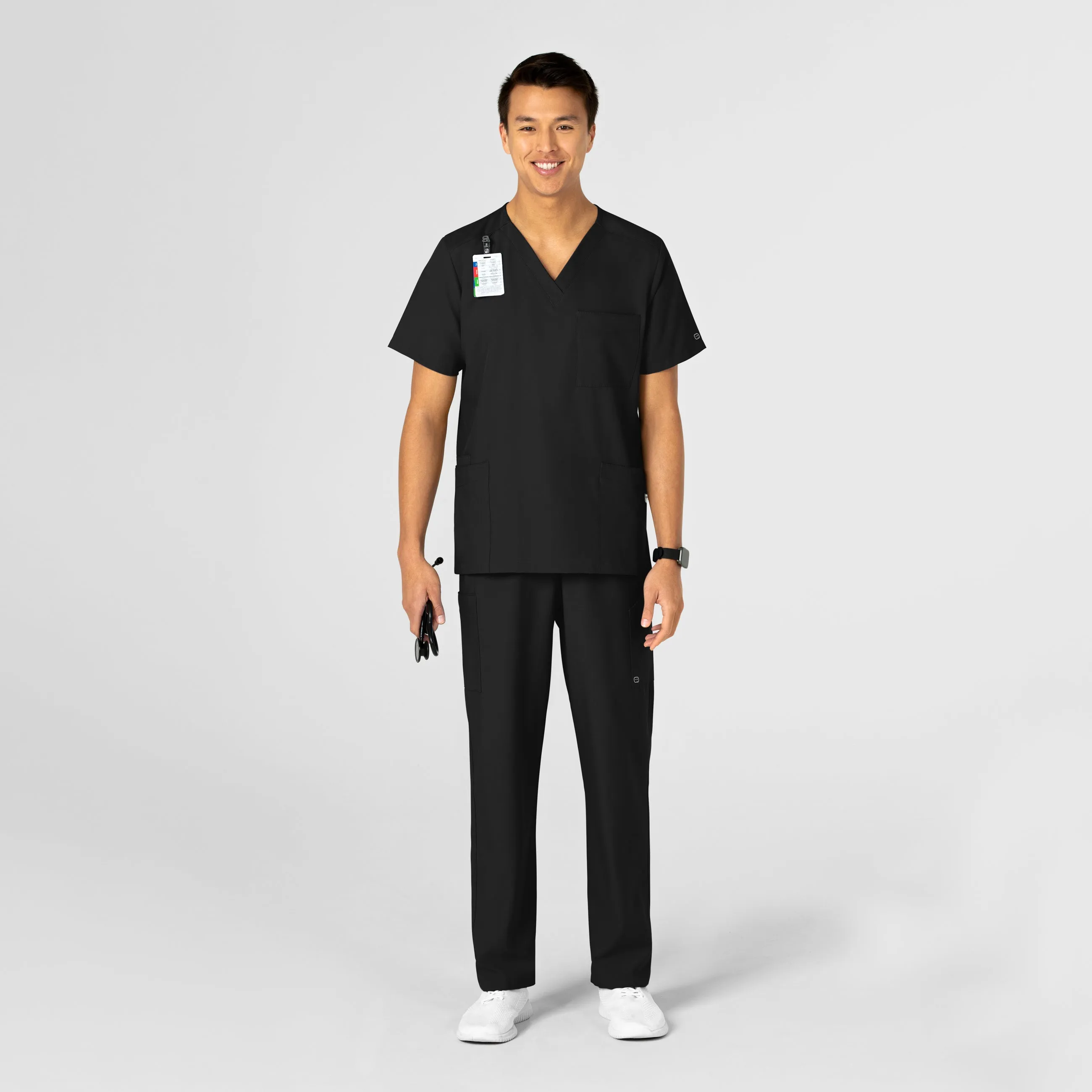 W123 6855 Unisex 4 Pocket Utility Scrub Top Black