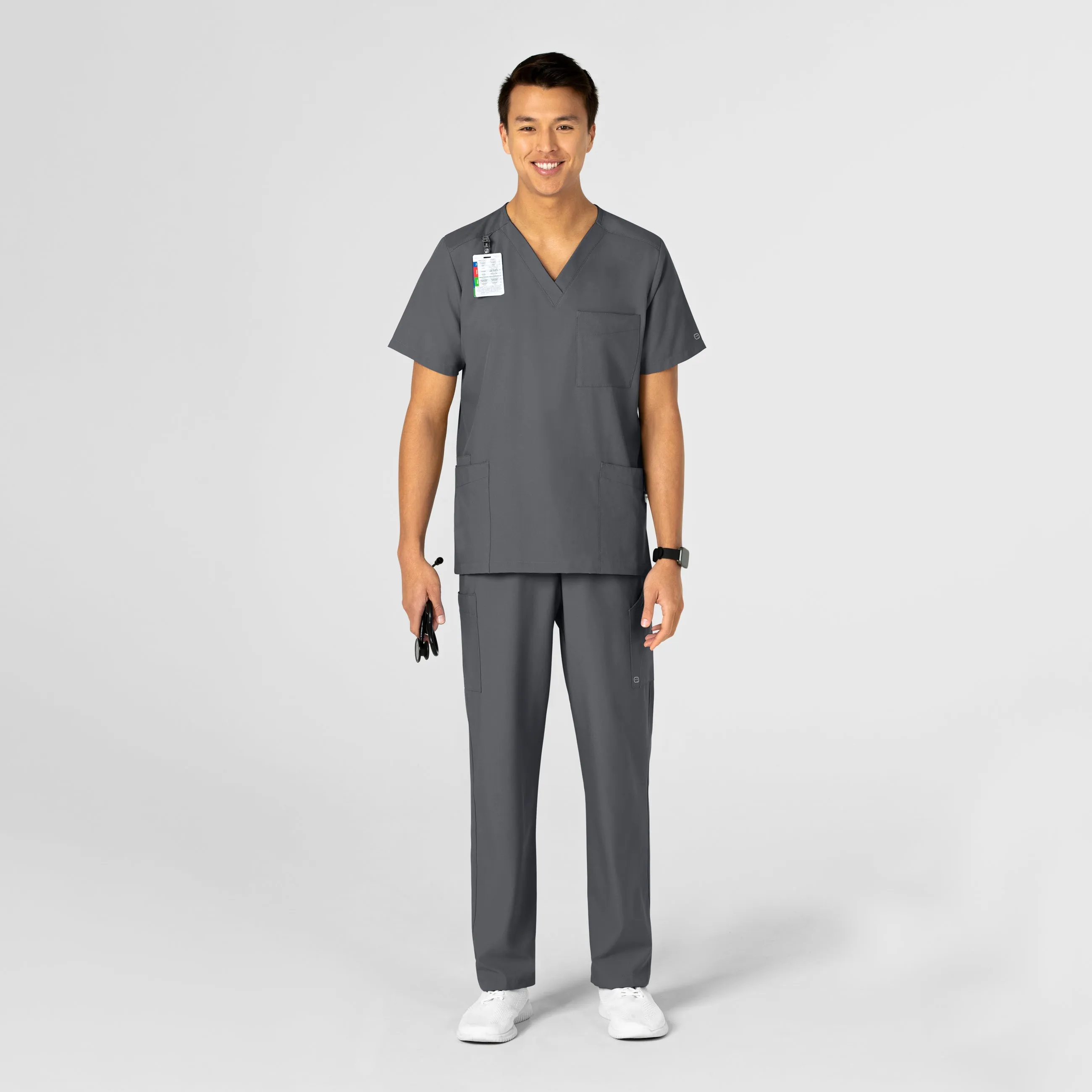 W123 6855 Unisex 4 Pocket Utility Scrub Top Pewter