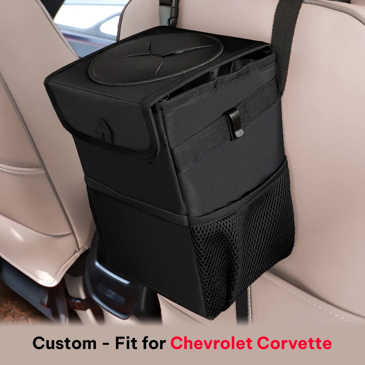 Waterproof Car Trash Can with Lid and Storage Pockets, Custom-Fit For Car, 100% Leak-Proof Car Organizer, Waterproof Car Garbage Can, Multipurpose Trash Bin for Car WACC234