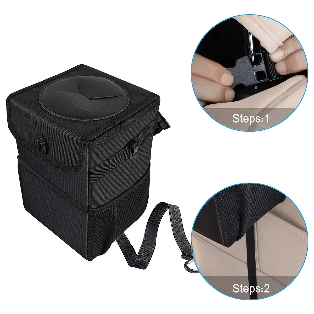 Waterproof Car Trash Can with Lid and Storage Pockets, Custom-Fit For Car, 100% Leak-Proof Car Organizer, Waterproof Car Garbage Can, Multipurpose Trash Bin for Car WAHY234