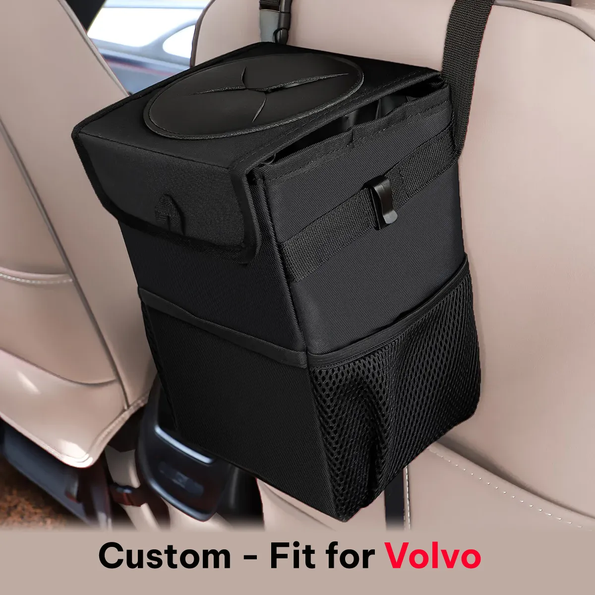 Waterproof Car Trash Can with Lid and Storage Pockets, Custom-Fit For Car, 100% Leak-Proof Car Organizer, Waterproof Car Garbage Can, Multipurpose Trash Bin for Car WAOV234
