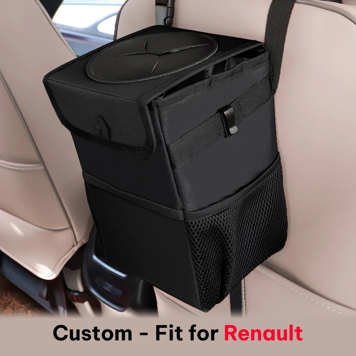 Waterproof Car Trash Can with Lid and Storage Pockets, Custom-Fit For Car, 100% Leak-Proof Car Organizer, Waterproof Car Garbage Can, Multipurpose Trash Bin for Car WASA234