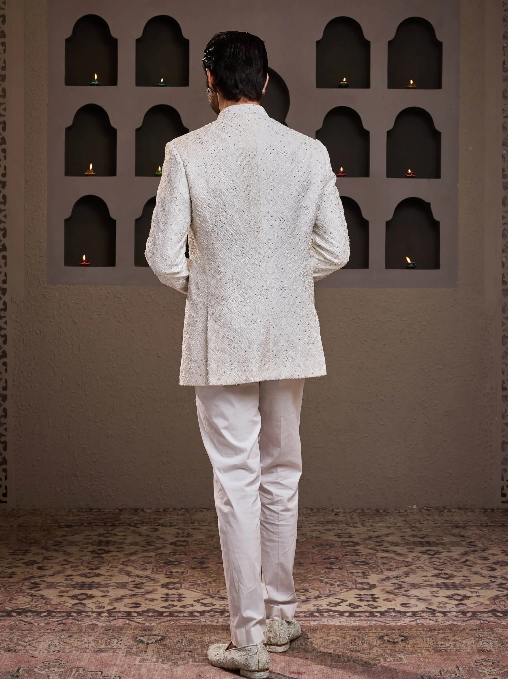 White embroidered jodhpuri coat and pant
