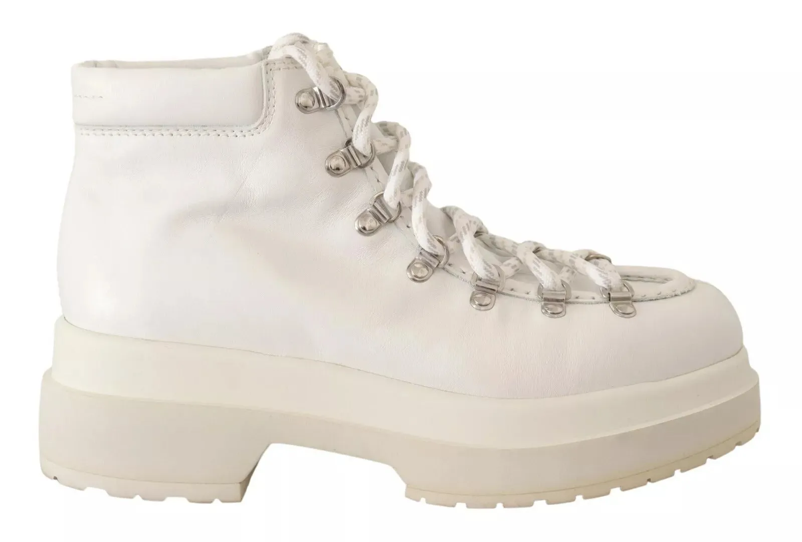 White Leather Lace Up Sneakers Shoes
