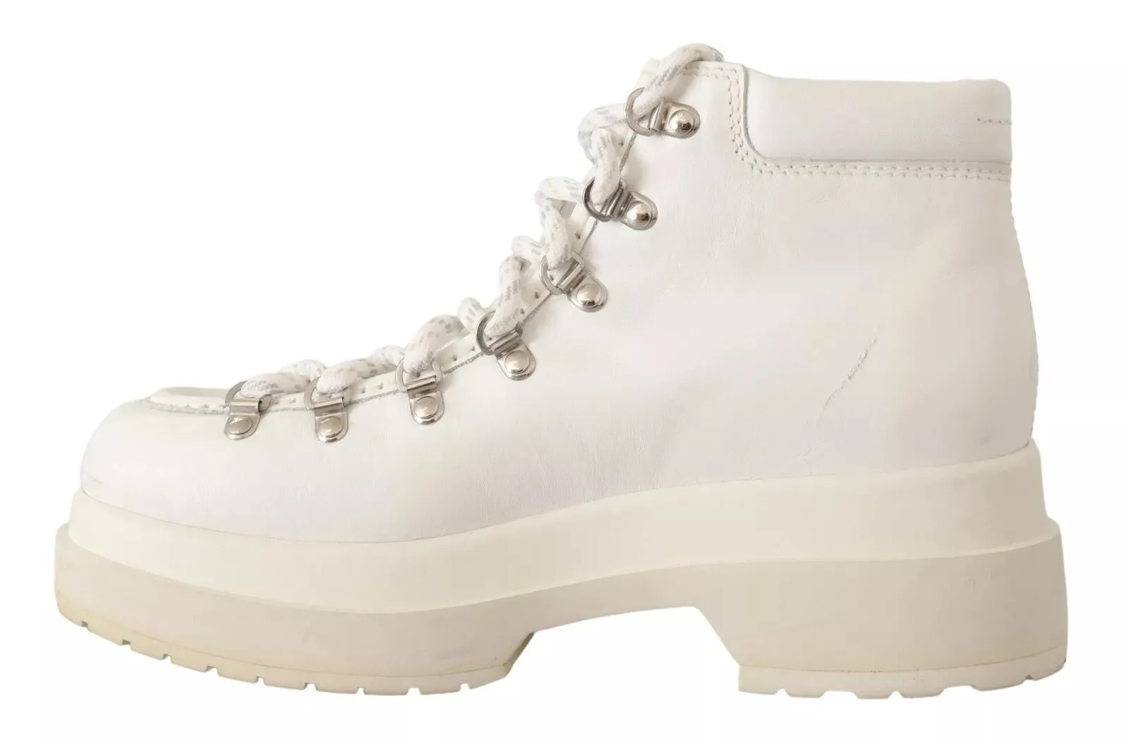 White Leather Lace Up Sneakers Shoes