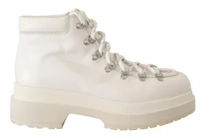 White Leather Lace Up Sneakers Shoes