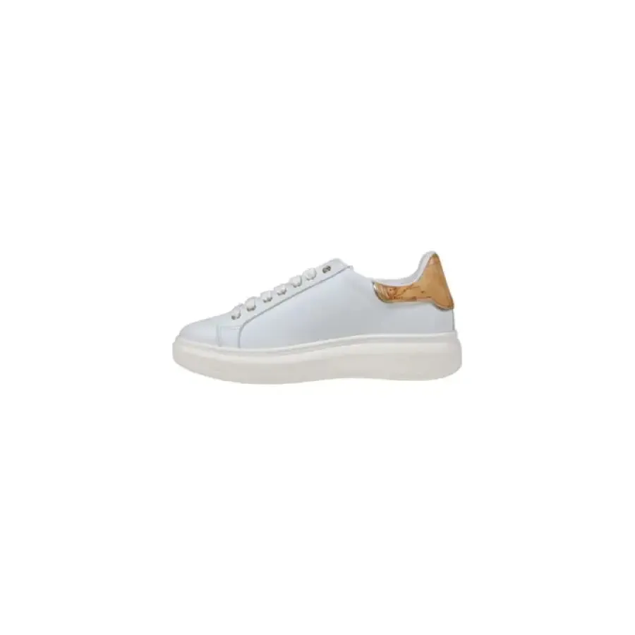 White Leather Sneaker with Gold Accent