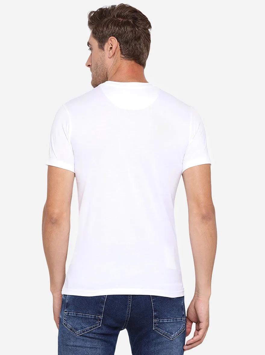 White Printed Slim Fit T-Shirt | Greenfibre