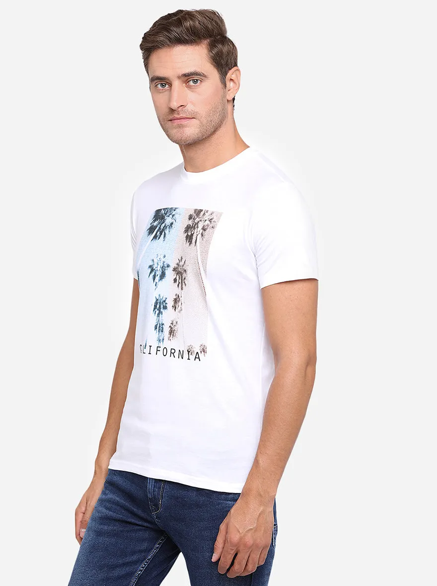 White Printed Slim Fit T-Shirt | Greenfibre