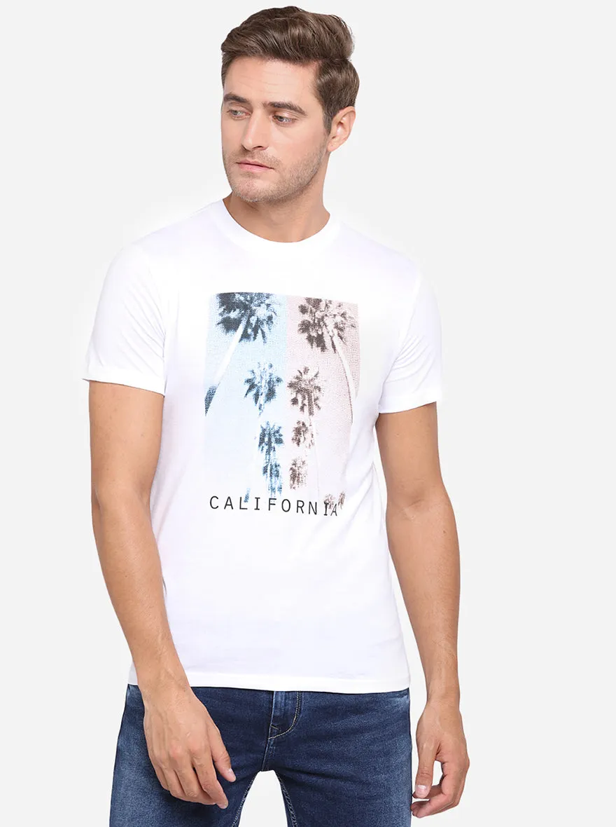 White Printed Slim Fit T-Shirt | Greenfibre