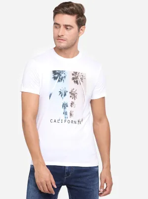 White Printed Slim Fit T-Shirt | Greenfibre