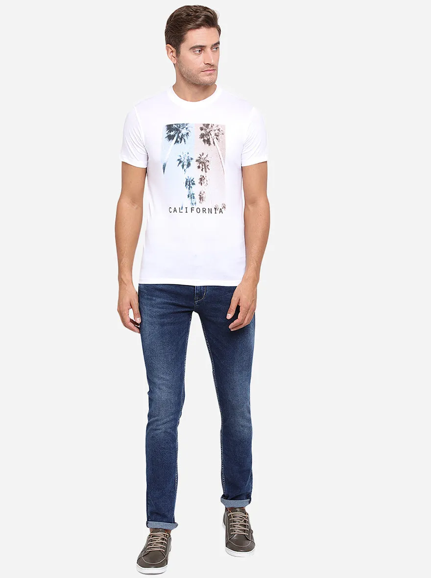 White Printed Slim Fit T-Shirt | Greenfibre
