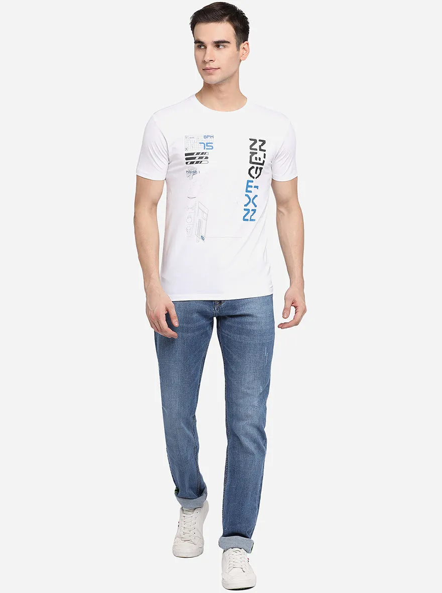 White Printed Slim Fit T-Shirt | JadeBlue
