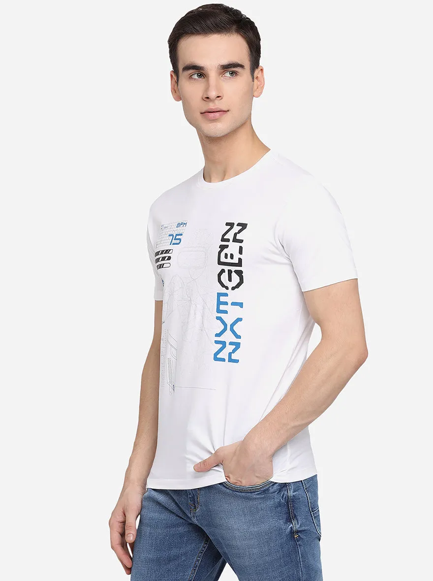 White Printed Slim Fit T-Shirt | JadeBlue