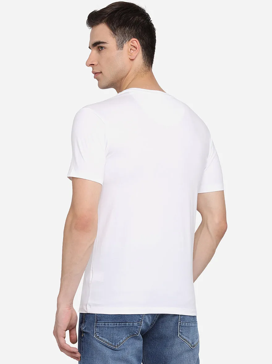 White Printed Slim Fit T-Shirt | JadeBlue