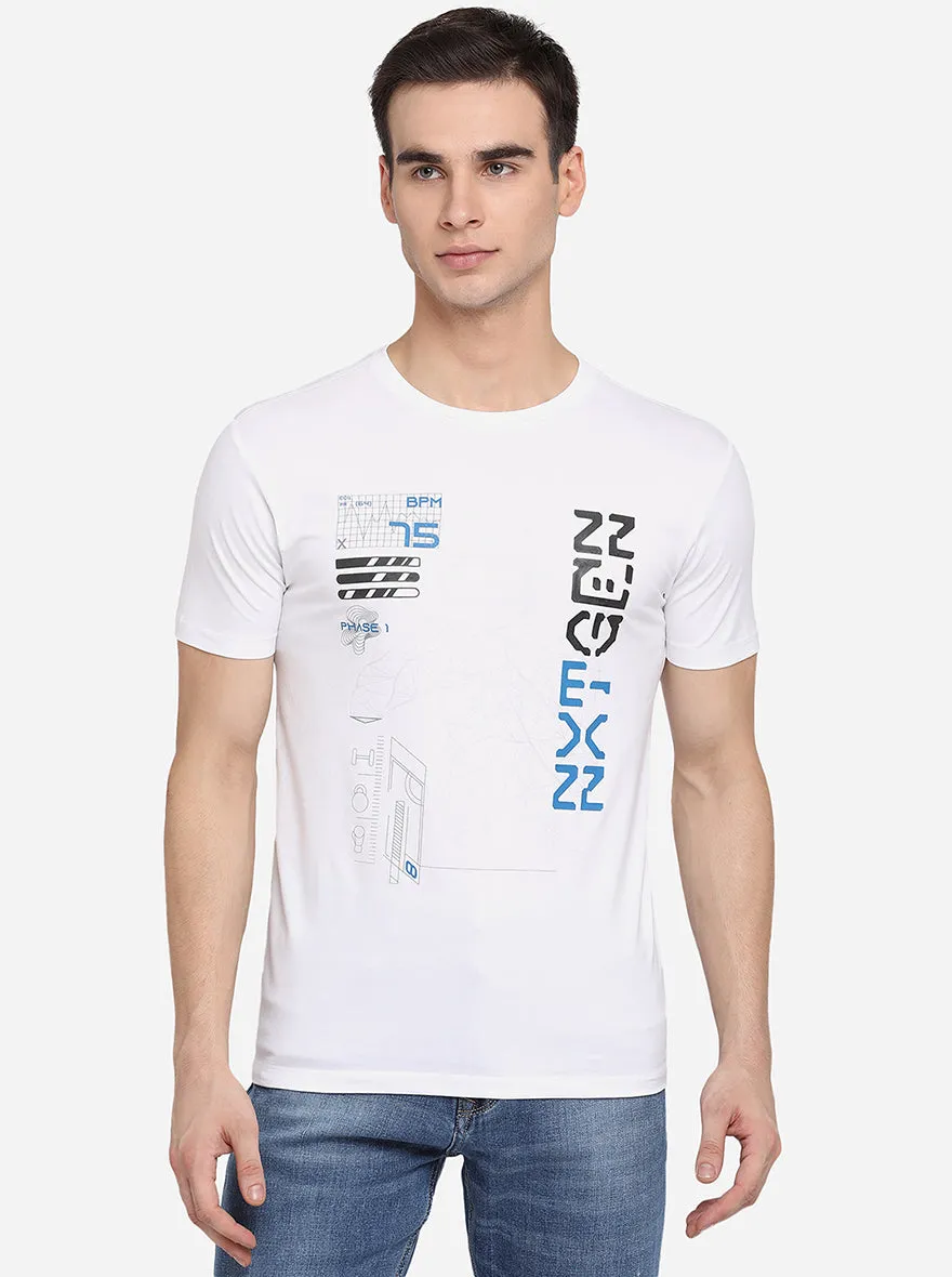 White Printed Slim Fit T-Shirt | JadeBlue