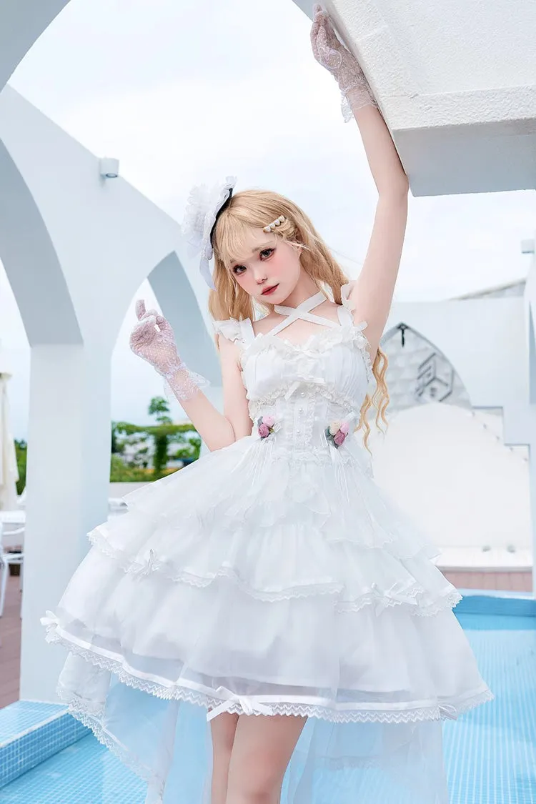 White Sleeveless Multi-layer Hanayome Sweet Lolita Jsk Dress