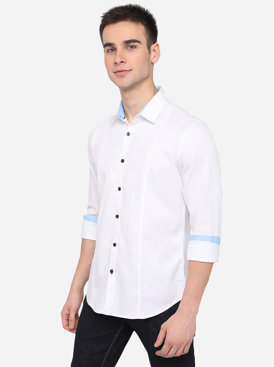 White Solid Slim Fit Casual Shirt | Greenfibre