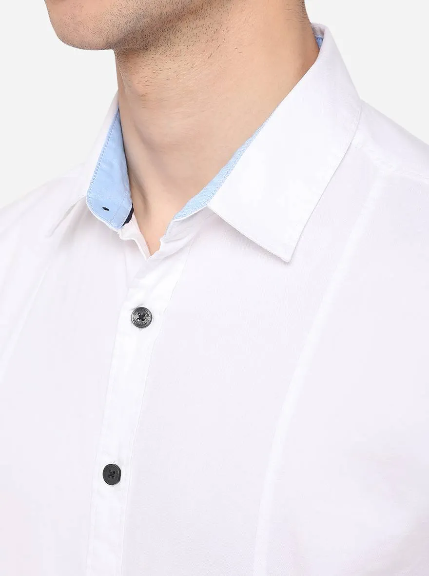 White Solid Slim Fit Casual Shirt | Greenfibre