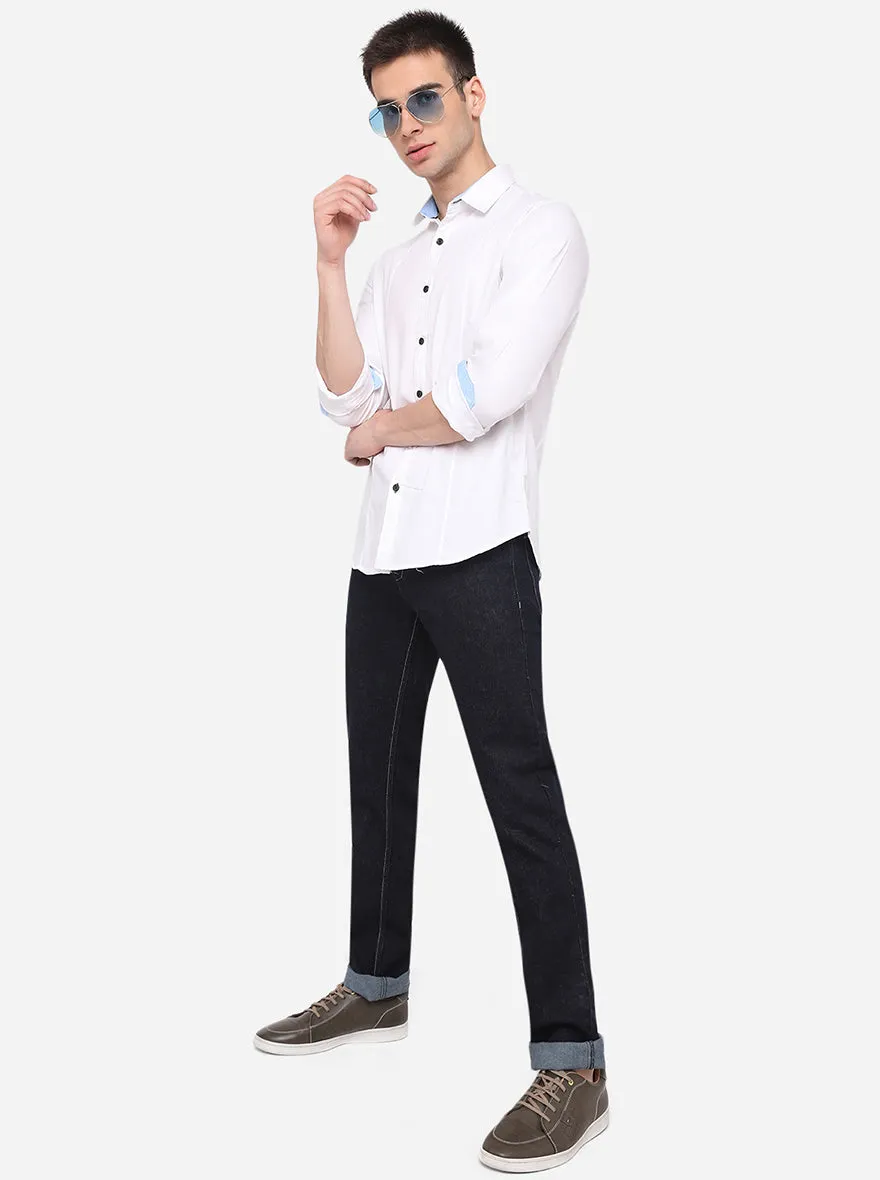 White Solid Slim Fit Casual Shirt | Greenfibre