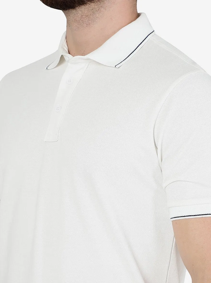 White Solid Slim Fit Polo T-Shirt | JadeBlue