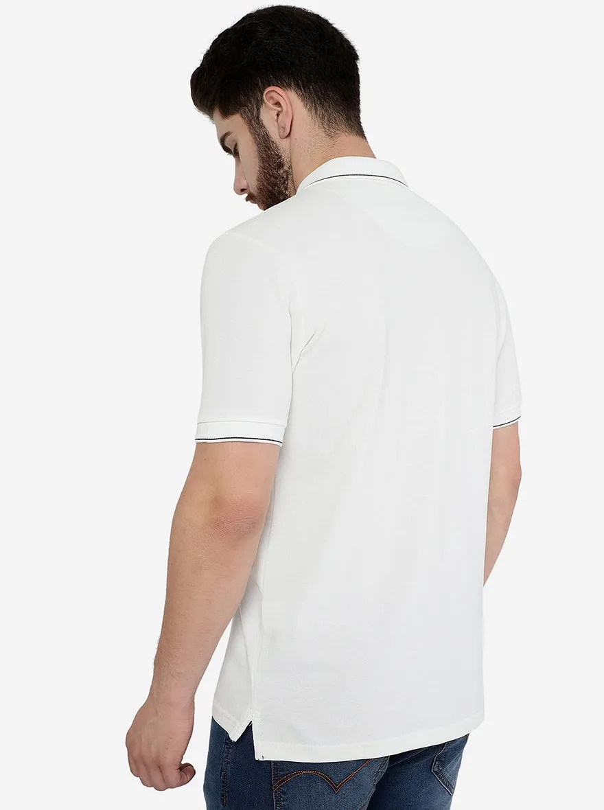 White Solid Slim Fit Polo T-Shirt | JadeBlue