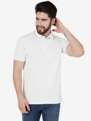 White Solid Slim Fit Polo T-Shirt | JadeBlue