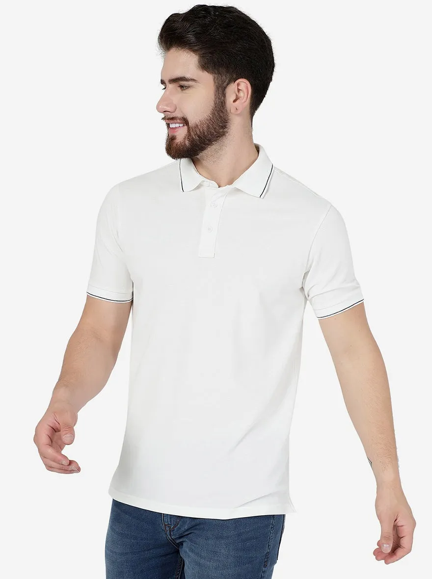 White Solid Slim Fit Polo T-Shirt | JadeBlue