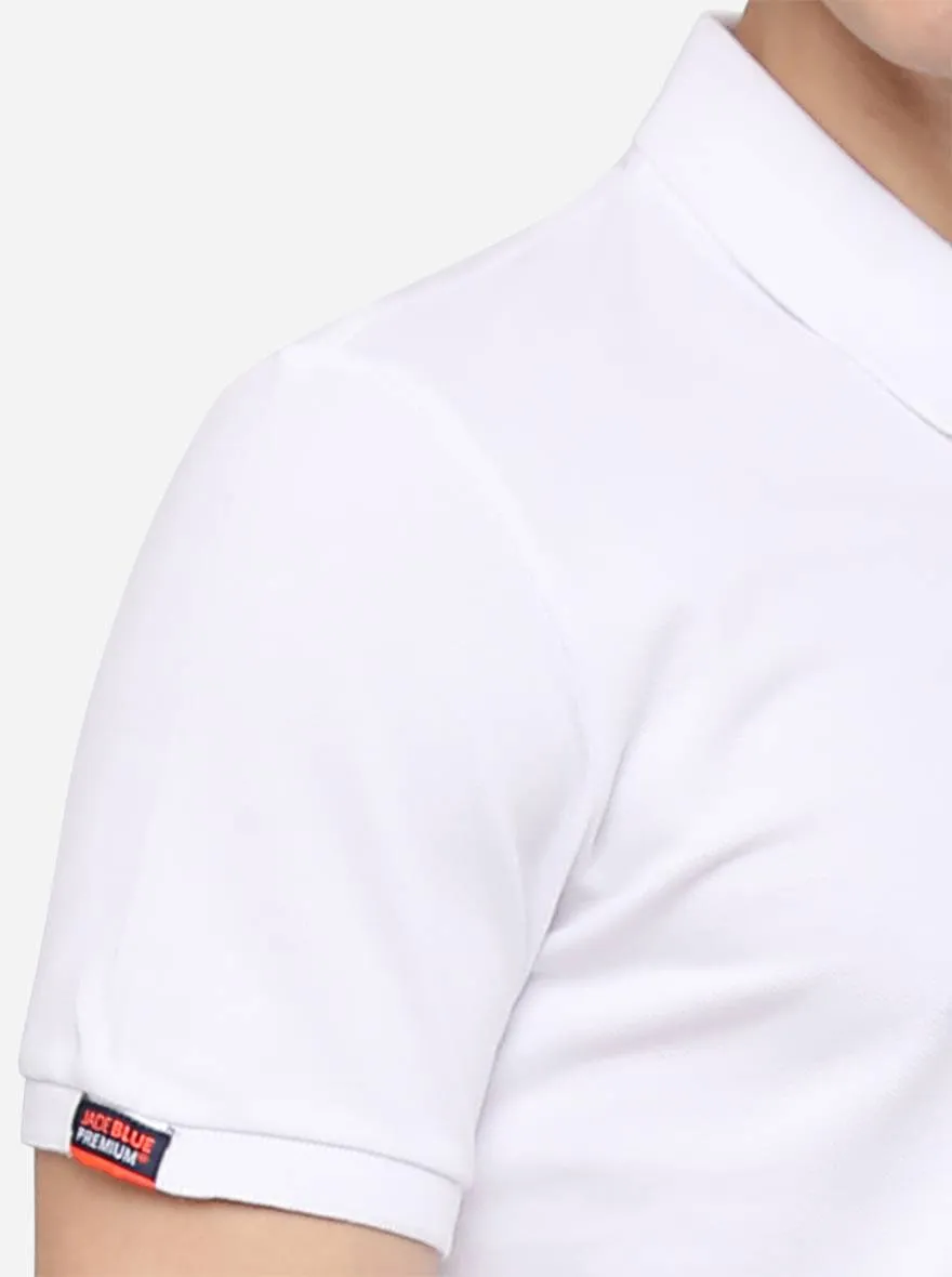 White Solid Slim Fit Polo T-Shirt | JadeBlue