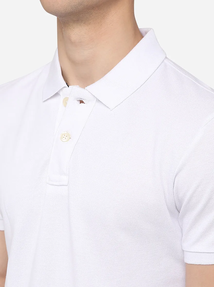White Solid Slim Fit Polo T-Shirt | JadeBlue