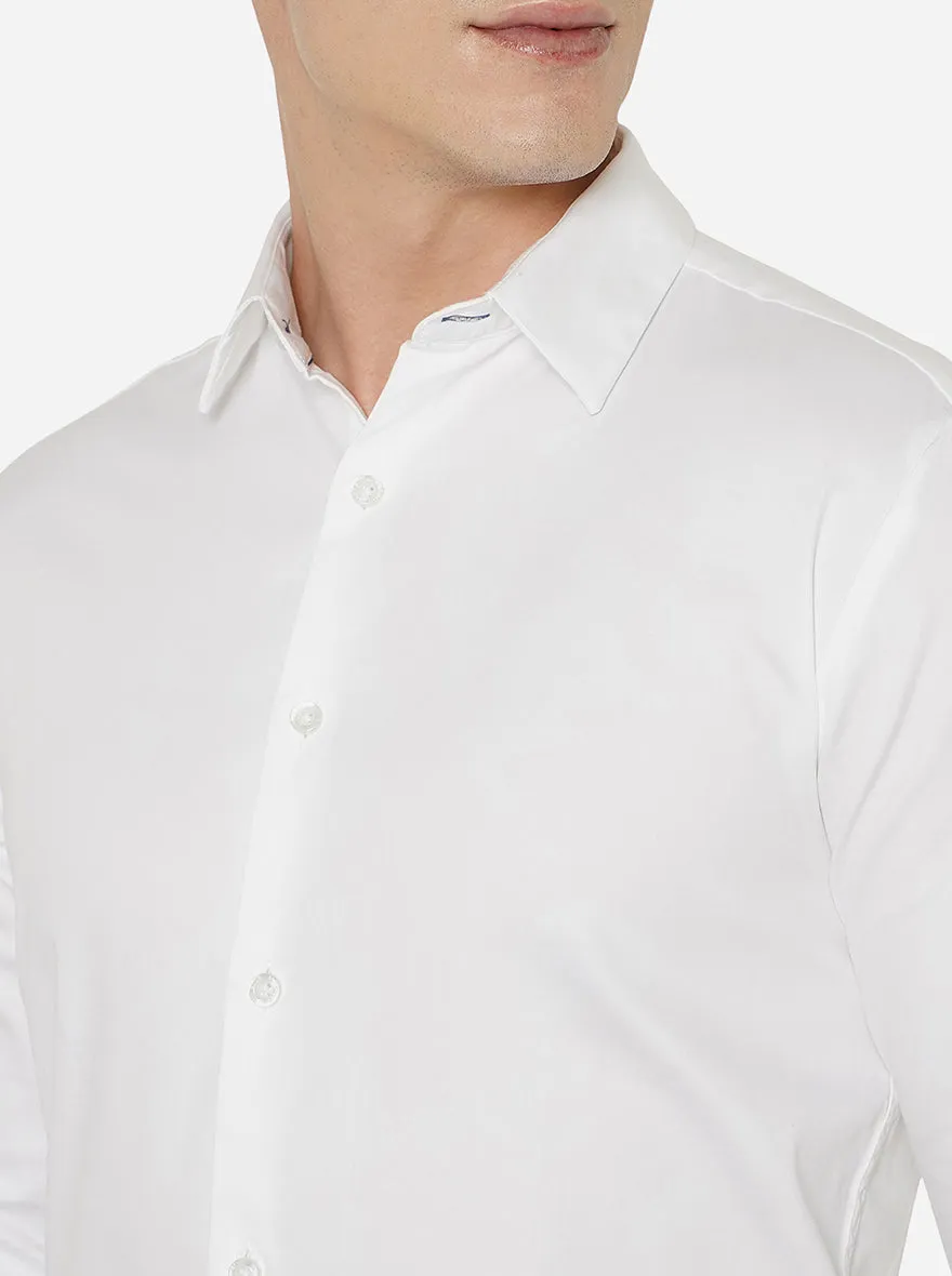 White Solid Slim Fit Semi Casual Shirt | JadeBlue