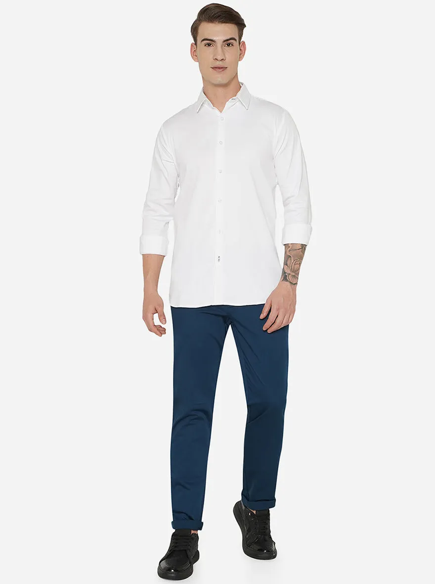 White Solid Slim Fit Semi Casual Shirt | JadeBlue