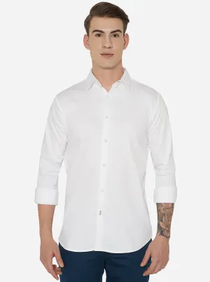 White Solid Slim Fit Semi Casual Shirt | JadeBlue