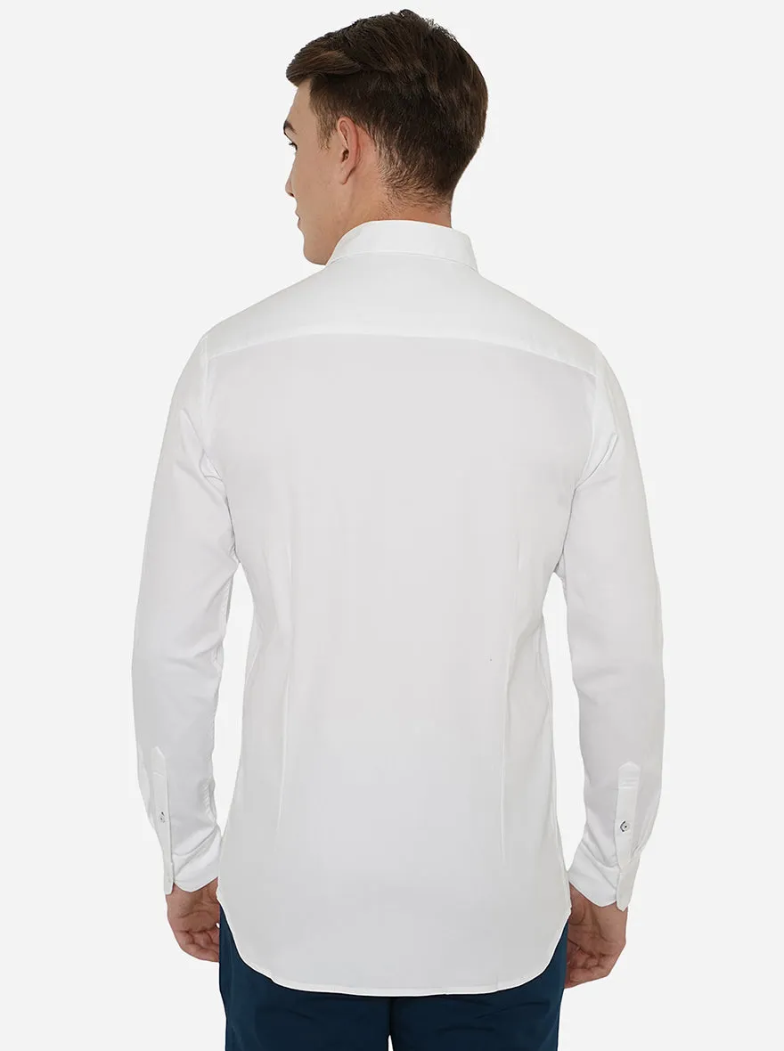 White Solid Slim Fit Semi Casual Shirt | JadeBlue