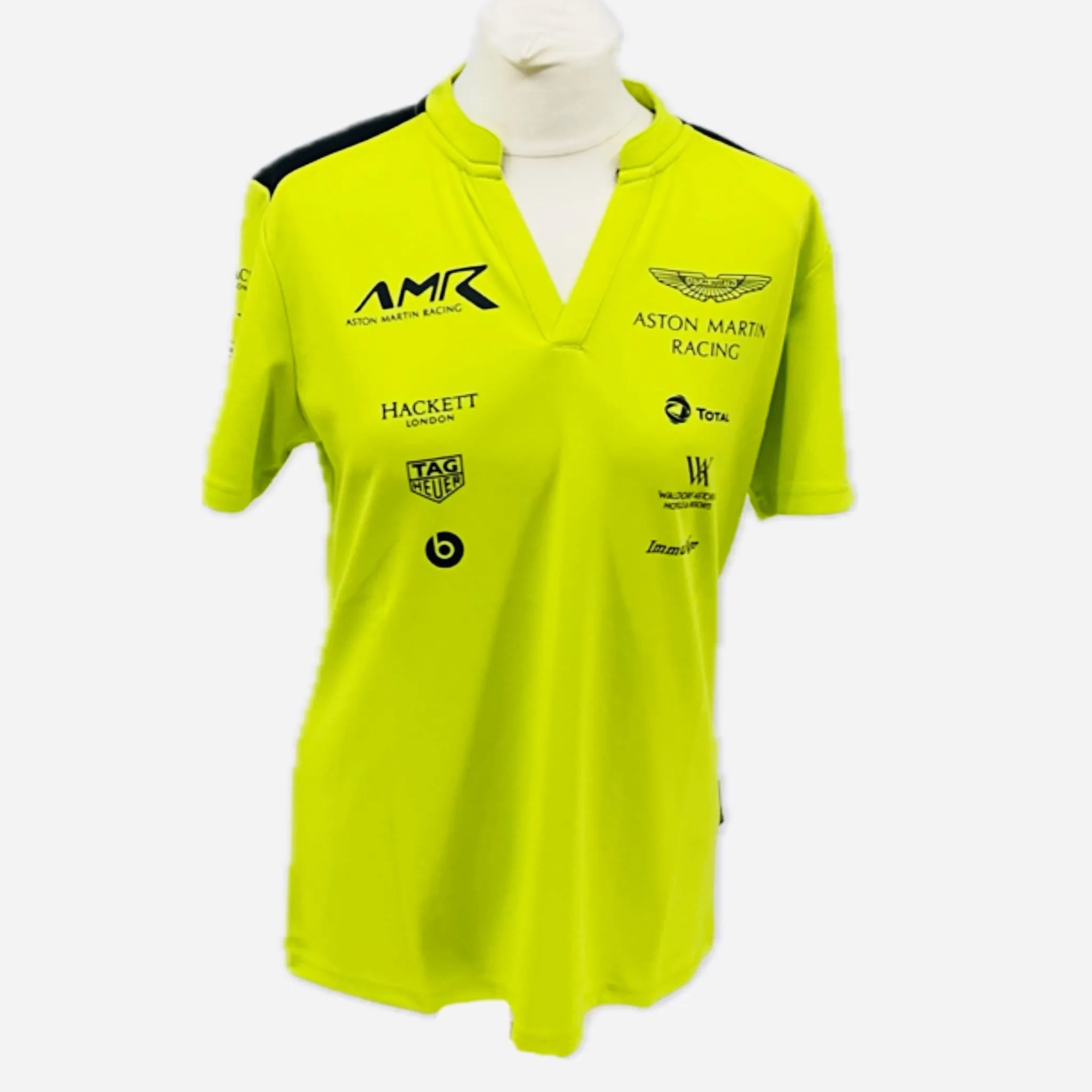Women's AMR Aston Martin Racing Le Mans Team Issued Polo Shirt Lime Green-Used