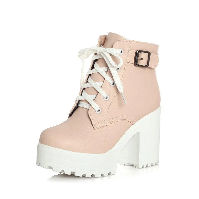Women's Shoes Martin Boots Lace-up High-heeled Thick Heel Women's Boots