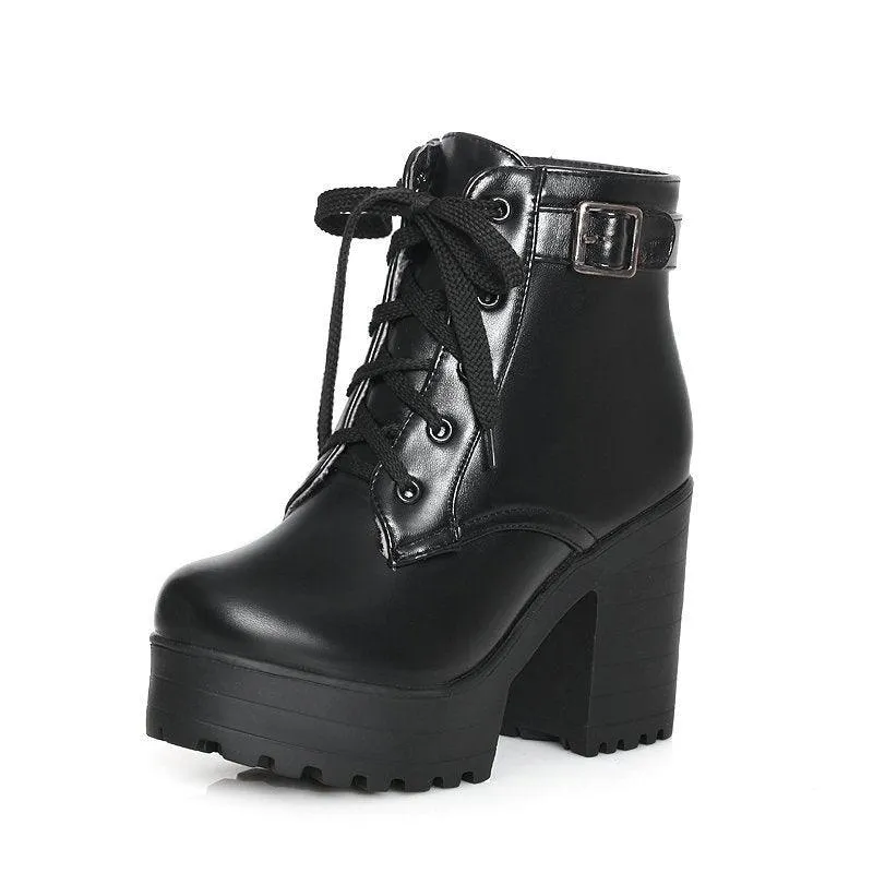 Women's Shoes Martin Boots Lace-up High-heeled Thick Heel Women's Boots