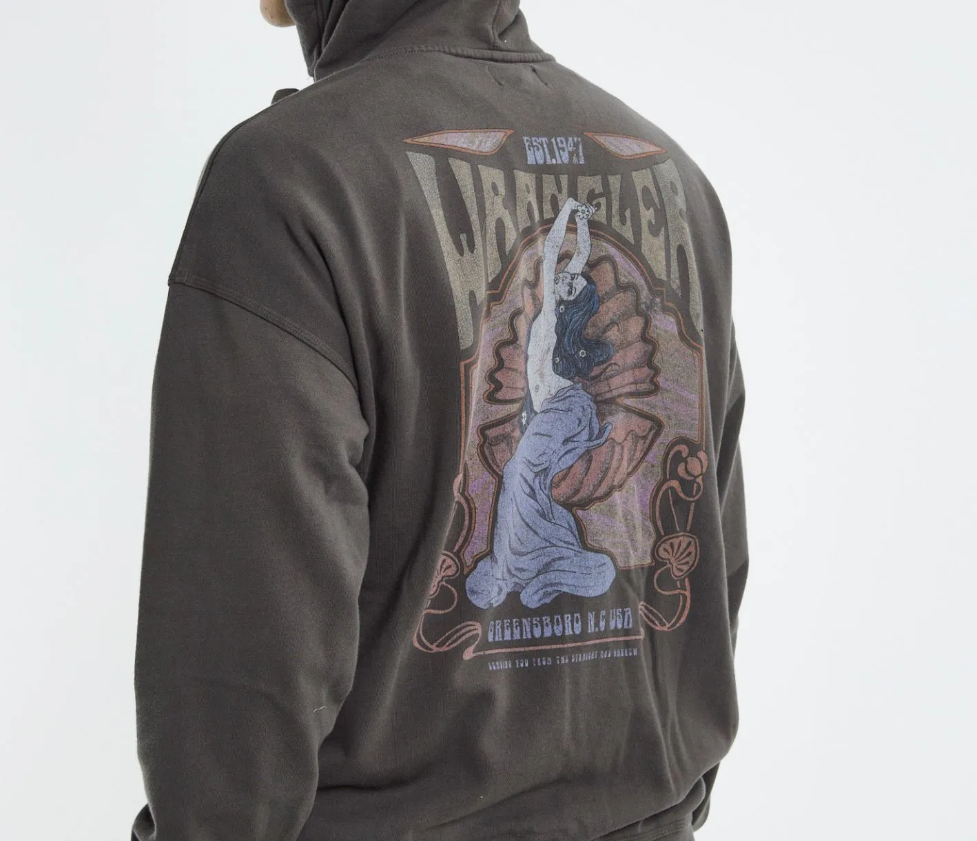 Wrangler Graphic Print Slouch Hoodie Slate Grey Size Large