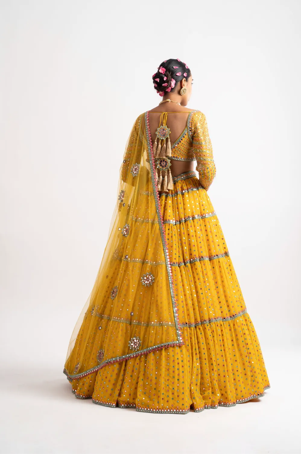 Yellow Multi Tier Multi Color Lehenga Set