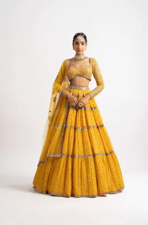 Yellow Multi Tier Multi Color Lehenga Set